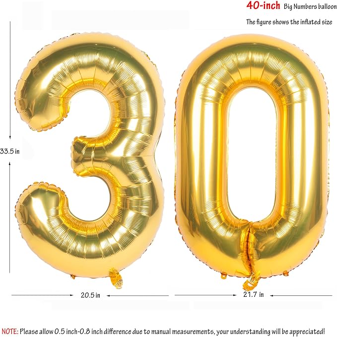40 Inch gold Number Balloons 30 Helium Foil Mylar Balloon | Birthday Party - Image 2