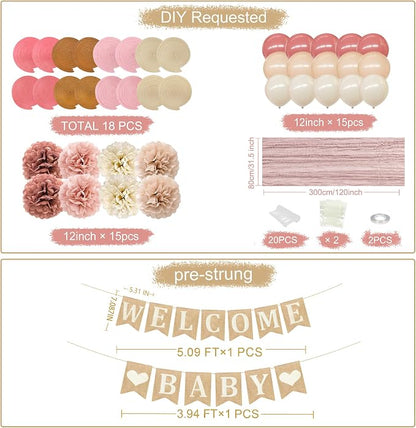 Baby Shower Party Decorations Kit Welcome Baby Heart Burlap Banner - Image 2