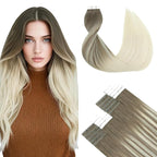 SURNEL Tape in Extensions Human Hair Ombre 8 Ash Brown Fading to 60 Platinum Blonde Tape in Hair Extensions 20 inch 20pcs 50g(#8T60-20)