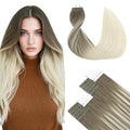 SURNEL 22 inch Tape in Hair Extensions Ombre Color 8 Ash Brown Fading to 60 Platinum Blonde Tape in Hair Extension Hum an Hair 20pcs 50g(#8T60-22)