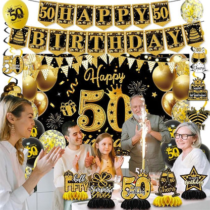 Mxdfafa 50th Black Gold Birthday Decorations Kit - Image 3