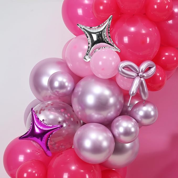 Hot Pink Balloons Garland Arch Kit, Metallic Chrome Magenta Balloon Happy - Image 4