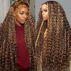 Highlight Ombre Lace Front Wigs Human Hair 13x6 Honey Blonde Deep Wave Wig Human Hair 4/27 Glueless Deep Wave Human Hair Wigs Pre Plucked with Baby Hair for Women 24 Inch