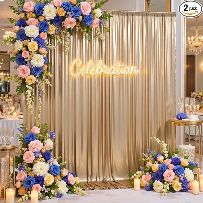 10ftx10ft Champagne Gold Sequin Backdrop Curtain by LeegleriTableSkirt