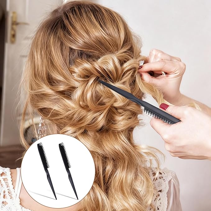 3-Row Rat Tail Styling Comb Set, 8 Inch Detangling Parting Hair Comb Black Rat Tail Styling Combs Flexible Hair Stylings Combs for Detangling, Defining Curls, and Sectioning Hairs (2 PCS)