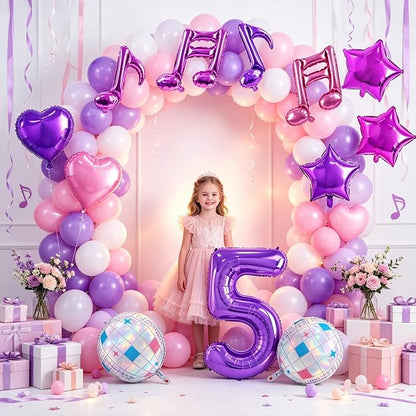 TONIFUL Girl‘s Purple Pink Music Themed 5th Birthday Decorations | 40 Inch - Image 4