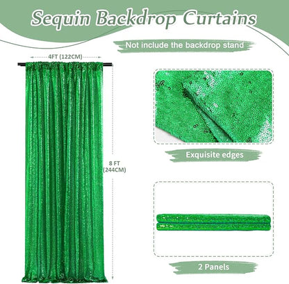 Green Sequin Backdrop Curtains-2 Panels 4FTx8FT Green Backdrop - Image 3