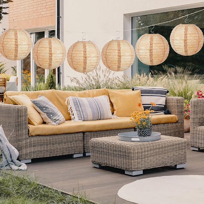 6 Pcs Print Burlap Paper Lanterns Round Chinese Paper Lanterns Farmhouse Boho - Image 5