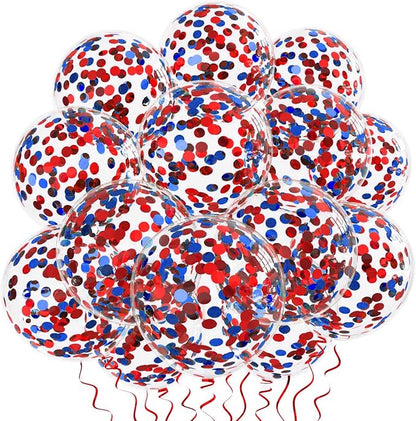 VHUWE Red Blue Confetti Balloons 25 Pcs, 12 Inch Thickened Clear Latex Balloon - Image 4
