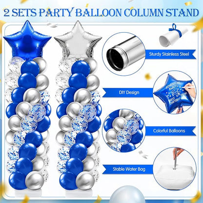 Lunmon 2 Sets Navy Blue Silver Balloon Column Stand Kit - Image 3