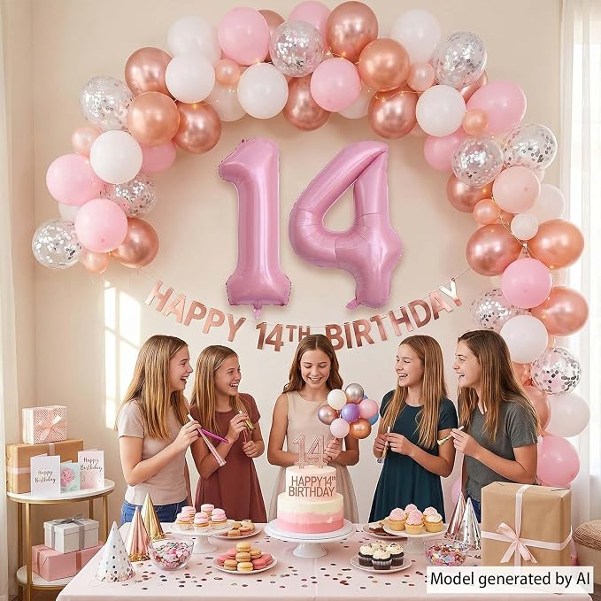 Pearlescent Pink Number 14 Balloon 40 Inch, Shiny Foil - Image 2