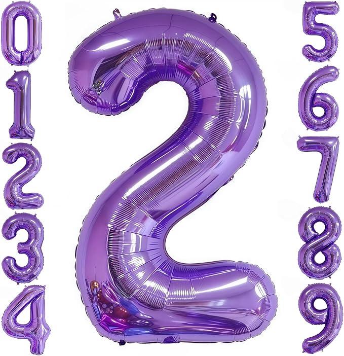 Purple 2 Balloon Number, 40 Inch Number 2 Balloon Big Purple 2 Foil Mylar by BBPOOL