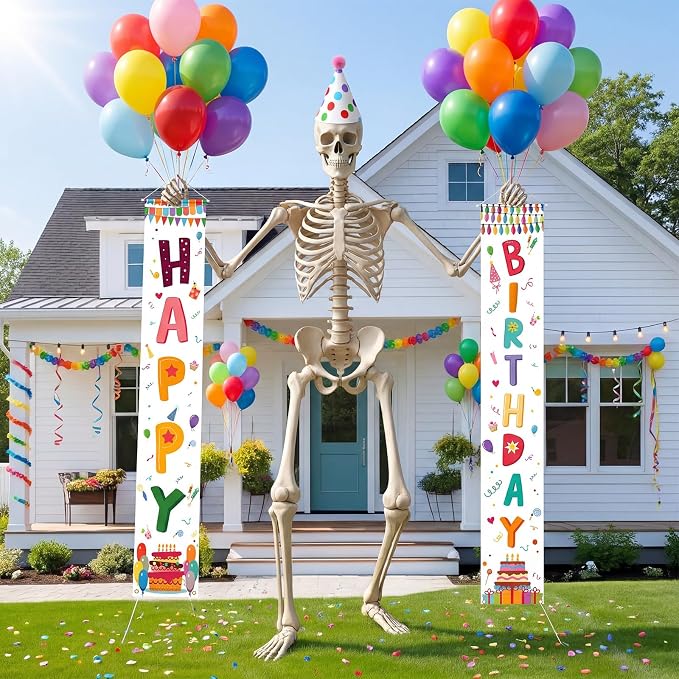 82 Pcs 12 ft Skeleton Birthday Costume Accessories Include Happy Birthday - Image 4