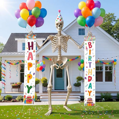 82 Pcs 12 ft Skeleton Birthday Costume Accessories Include Happy Birthday - Image 4
