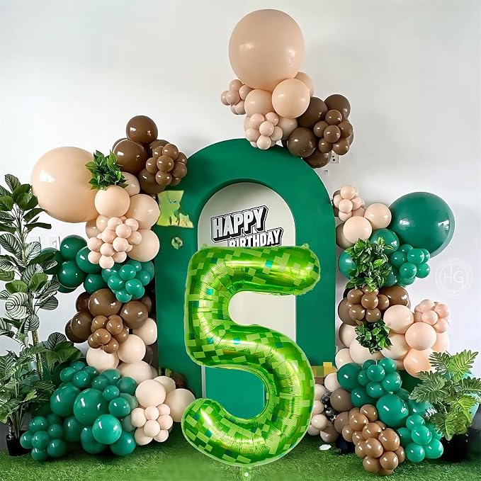 Foil 5 Balloons Number, 40 Inch Dark Kelly Green Pixel Number 5 Balloon - Image 6