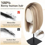 MONO TOP Hair Toppers for Women Human Hair 12 Inch 7"×8" Big Base Partial wig Cover Thinning Hair or Loss No Bangs Top Hair Pieces Natural Wiglets (Gray Blonde with Platinum Highlights)