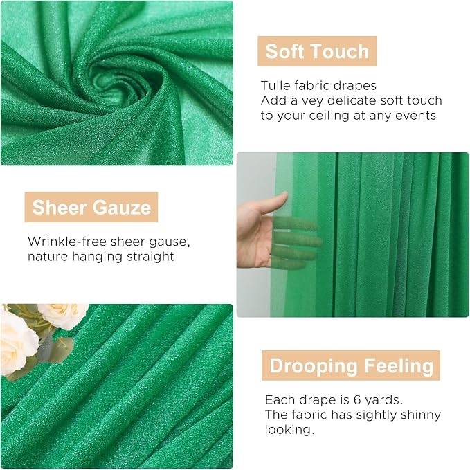Wedding Arch Draping Fabric Backdrop 3 Panels, Emerald Green | 28.7"x20FT Sheer - Image 2