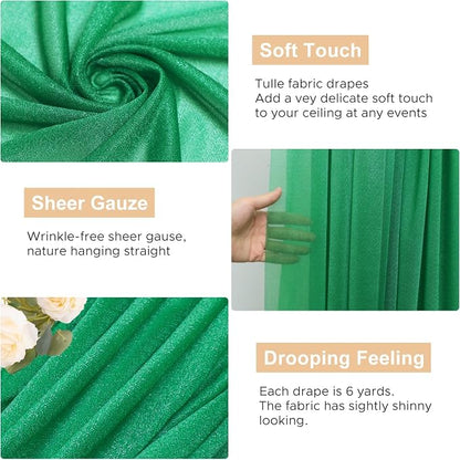 Wedding Arch Draping Fabric Backdrop 3 Panels, Emerald Green | 28.7"x20FT Sheer - Image 2