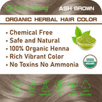 100% Organic Henna Hair Color – Natural, Chemical-Free Hair Dye for Rich, Vibrant Color & Gloss – Grey Coverage, Safe for All Hair Types, Vegan Non-Toxic, Herbal Hair Treatment (ASH BROWN)