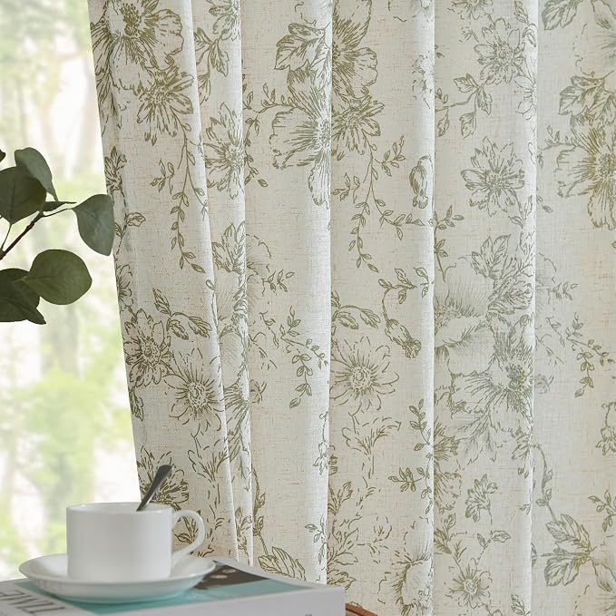 jinchan Floral Linen Curtains Lined 108 Inch Farmhouse Back Tab 2 Panels | - Image 7