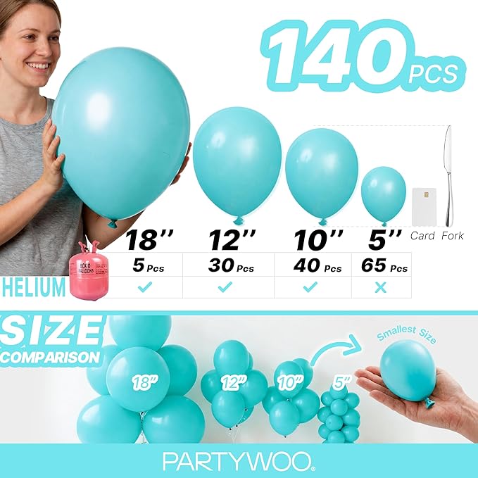 PartyWoo Teal Balloons 140pcs Turquoise Dark Teal Color 5 Inch | 18 12 10 5 - Image 6
