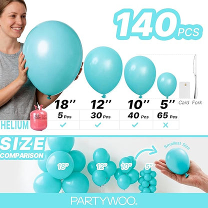 PartyWoo Teal Balloons 140pcs Turquoise Dark Teal Color 5 Inch | 18 12 10 5 - Image 6