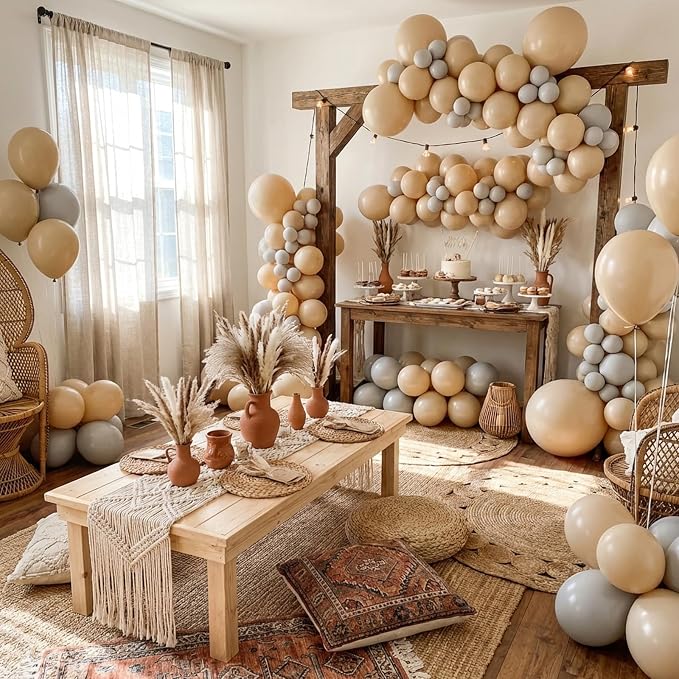 RUBFAC Light Brown Different Sizes Beige Vanilla Balloon Arch 129pcs | Neutral - Image 6