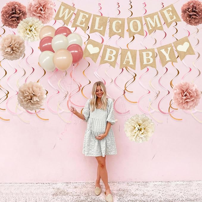 Baby Shower Party Decorations Kit Welcome Baby Heart Burlap Banner - Image 7