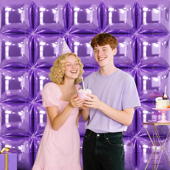 NISOCY 25PCS Light Purple Square Foil Balloons Wall Backdrop | Double Sided - Image 6