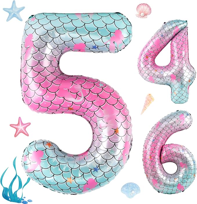 40 Inch Mermaid Number 5 Balloon, Sea Themed Birthday Decorations by AXBMM