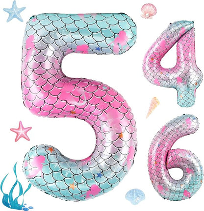 40 Inch Mermaid Number 5 Balloon, Sea Themed Birthday Decorations by AXBMM