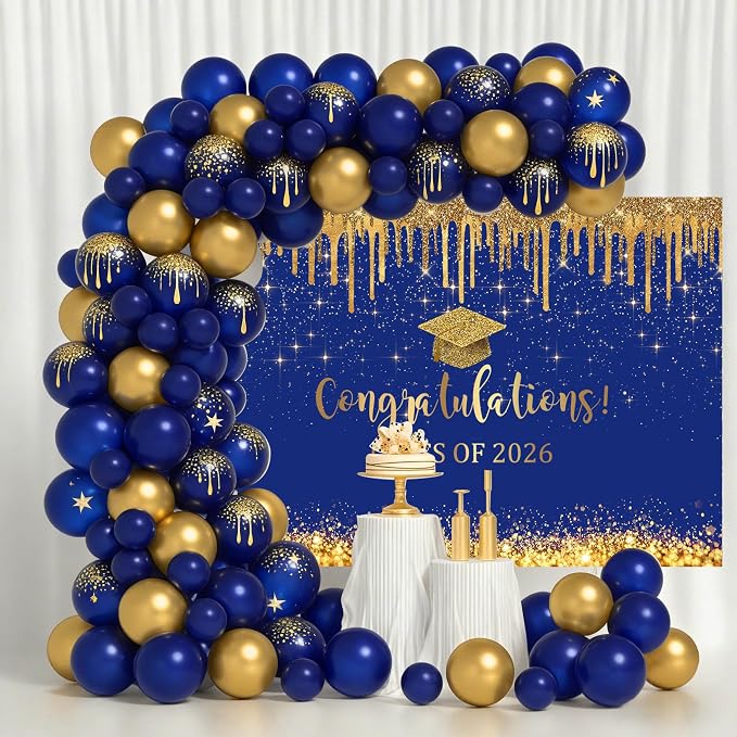 Mocsicka Blue and Gold Graduation Backdrop Congratulations Class of 2026 - Image 4