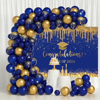 Mocsicka 7x5ft Blue and Gold 2026 Graduation Backdrop Glitter Background Class - Image 3