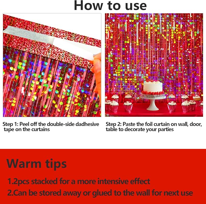 4 Packs Red Foil Fringe Curtain, Baby Shower, Casino Party Decorations Supplies - Image 7