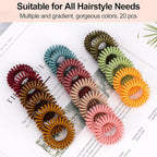 JessLab Spiral Hair Bobbles, Pack of 20 Traceless Telephone Cable Hair Bobbles No Wrinkles Spiral Bracelet Plastic Coil Ponytail Holder No-Damage Headband Hair Accessories for Girls Women Ladies Gift