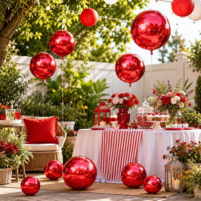 15 Pcs Red Round Foil Balloons, 22/15/10 Inch 4D Ball Balloons Red Ball Balloon - Image 6