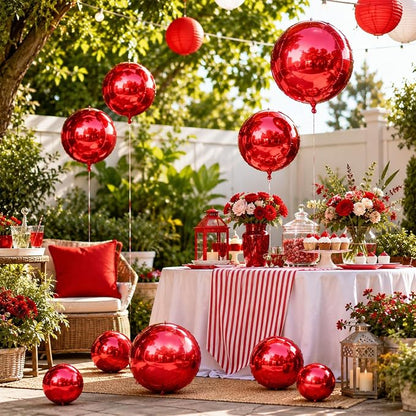 15 Pcs Red Round Foil Balloons, 22/15/10 Inch 4D Ball Balloons Red Ball Balloon - Image 6