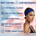 Styla Hair Headbands for Women Stretch Fashion Head Bands 10 Pack Non-Slip Head Wraps Great for Spa, Sports, Yoga, Pilates, Running, Gym Headband, Workouts (Red White Blue)