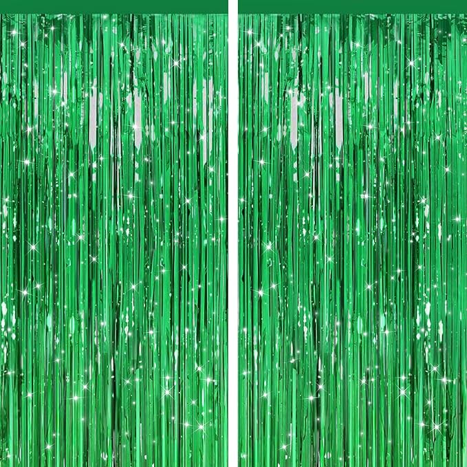 2 Pack Green Streamers Backdrop Jungle Party Decorations Green Foil Fringe by GCBPartyDecorations