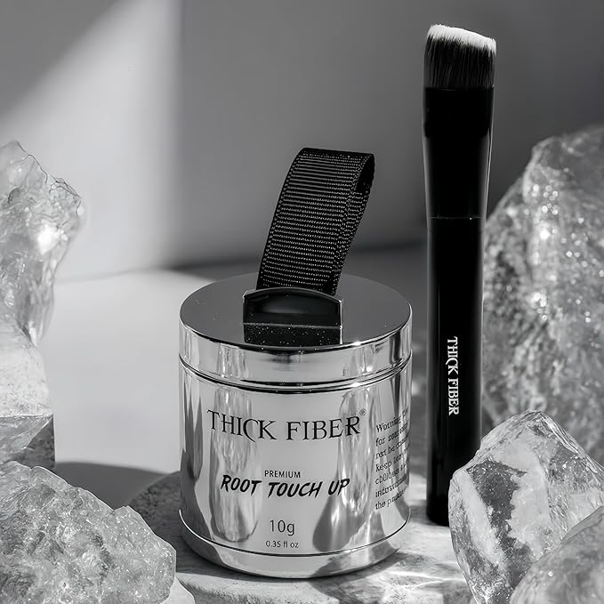 THICK FIBER Root Touch Up Powder with Brush – Covers Grey Roots, Thinning Hair & Bald Spots – Sweat & Water Resistant for Men & Women (Gray, 0.35 Ounce (Pack of 1))
