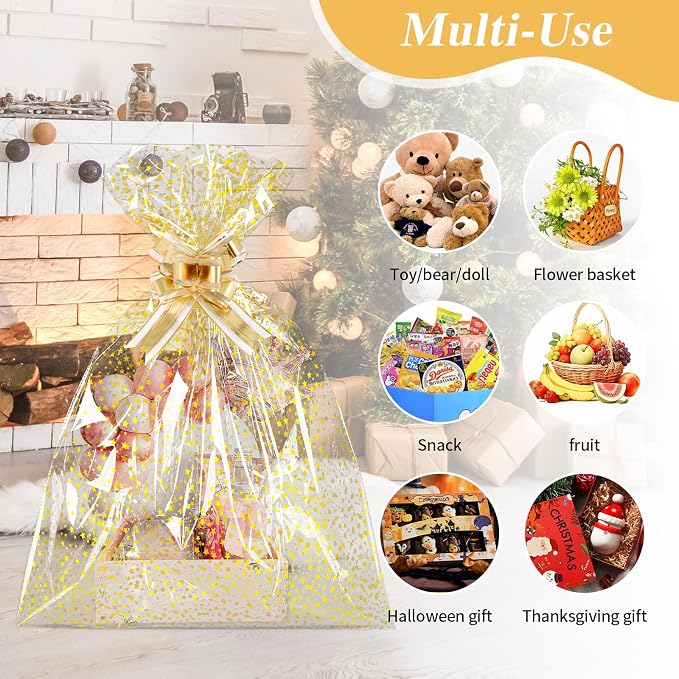 COQOFA 10 Pieces Large Cello/Cellophane Bags 16x 24 Inches Clear Basket Gift - Image 7
