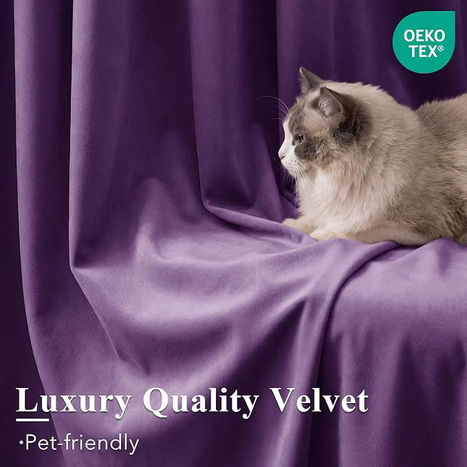 Purple Velvet Curtains for Grils Bedroom Nursery, W52 x L108, Modern Back Tab - Image 5