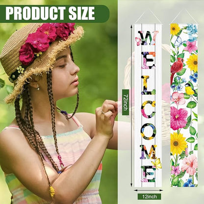 Frienda 2 Pcs Spring Welcome Floral Porch Banners 72"x12" Summer Flower Hanging - Image 2