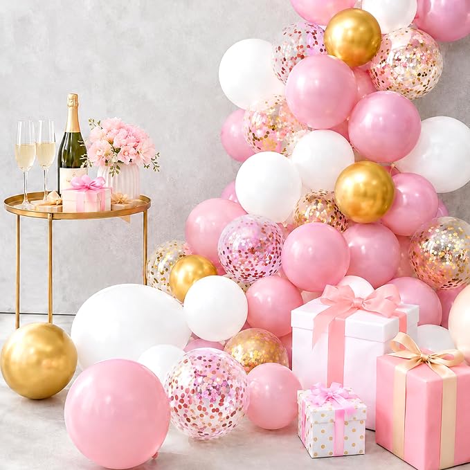 60Pcs Pink Gold Confetti Latex Balloons Kit, 12 Inch Pink White Gold Helium - Image 7