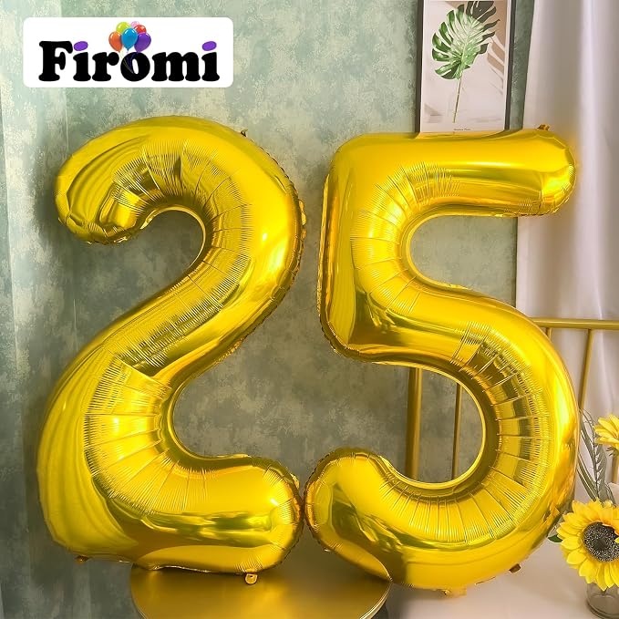 FIROMI 25 Number Balloons Gold Big Foil Mylar 52 Balloon Numbers 40-inch | - Image 3
