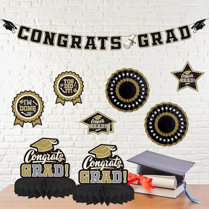 Black and Gold Themed 2026 Graduation Decorations Set - Image 7