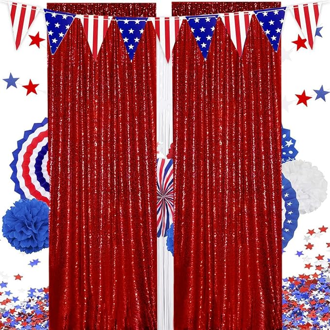 Red Sequin Backdrop Curtains 2Panel 2x8ft - Image 8