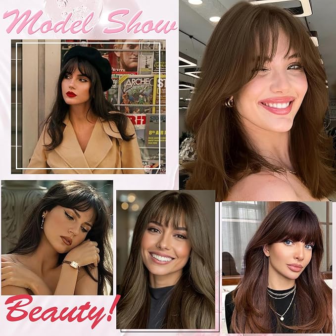 Hair Toppers for Women Real Human Hair Topper Clip in Bangs 360° Cover Remy Human Hair Straight Hairpieces for Thinning Realistic Scalp Swiss Lace Clip on Bangs Cover Gray Hairy Roots Chocolate Brown