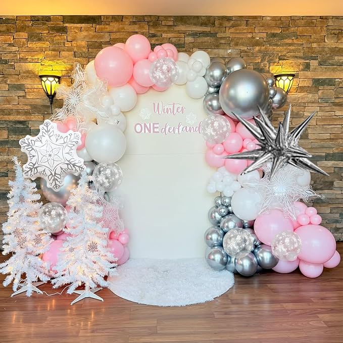 Pink Winter Wonderland Christmas Balloons, 18 Inch White Snowflake Balloon - Image 3
