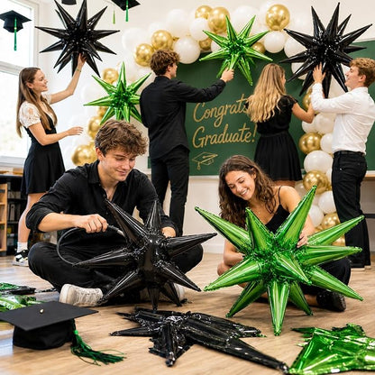 HILAVO 6PCS Black Green Star Balloons, 22Inch Huge Explosion Star Balloons - Image 6